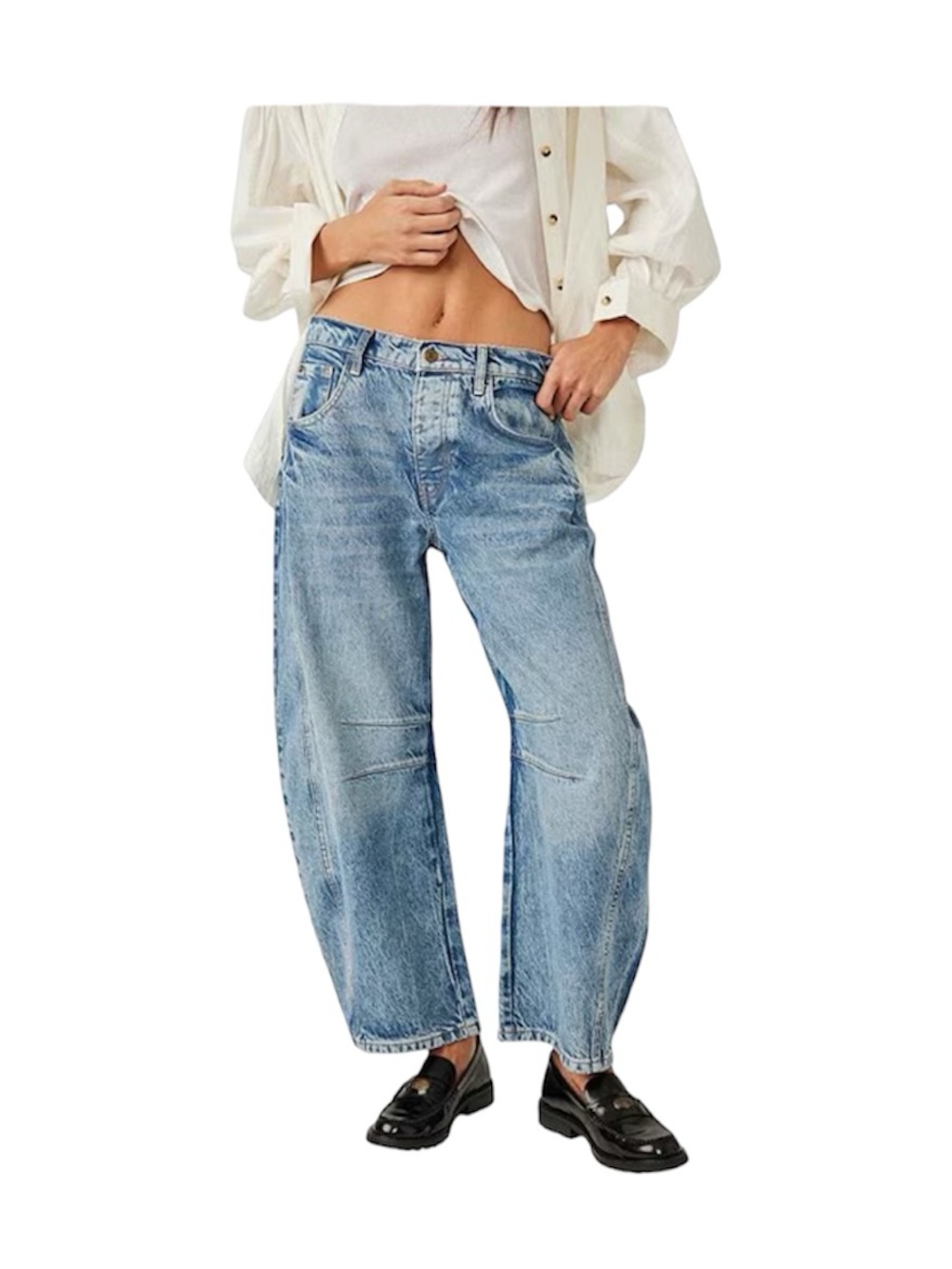 We The Free Good Luck Mid Rise Wide Leg Barrel Jeans Blue Jeans Size 29